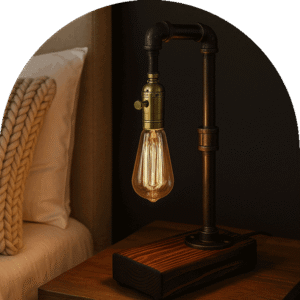 چراغ رومیزی با طرح لوله و پایه چوبی